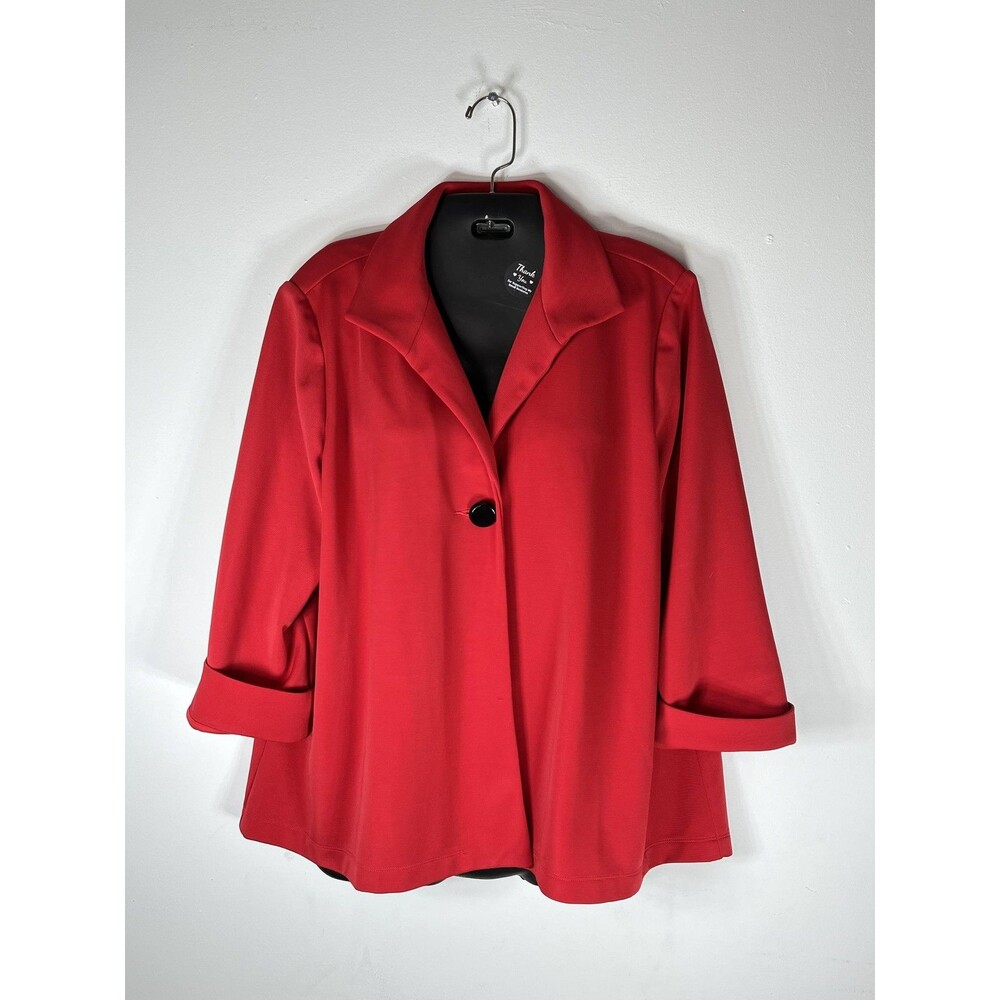 Chico's Blazer Womens 3 Red Knit Single Button 3/4 Sleeve Stretch Collared